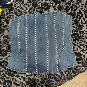 Fashion Nova Blue Denim Corset Top